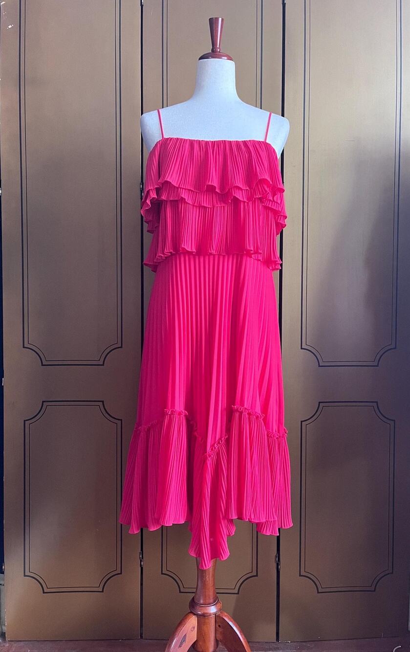 Halston Heritage layered pleated dress in red, size S